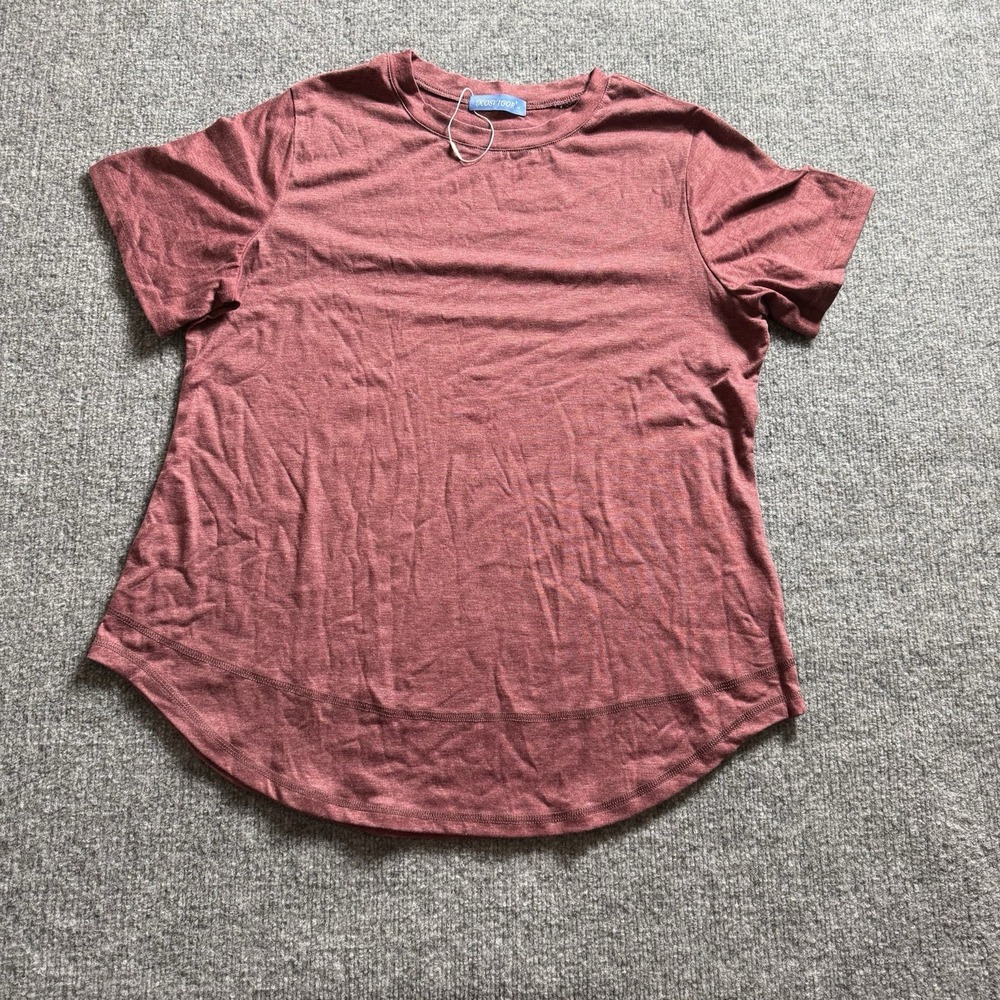 Rosvigor Womens Short Sleeve Crewneck T-Shirt Curved Hem Top Mauve Pink